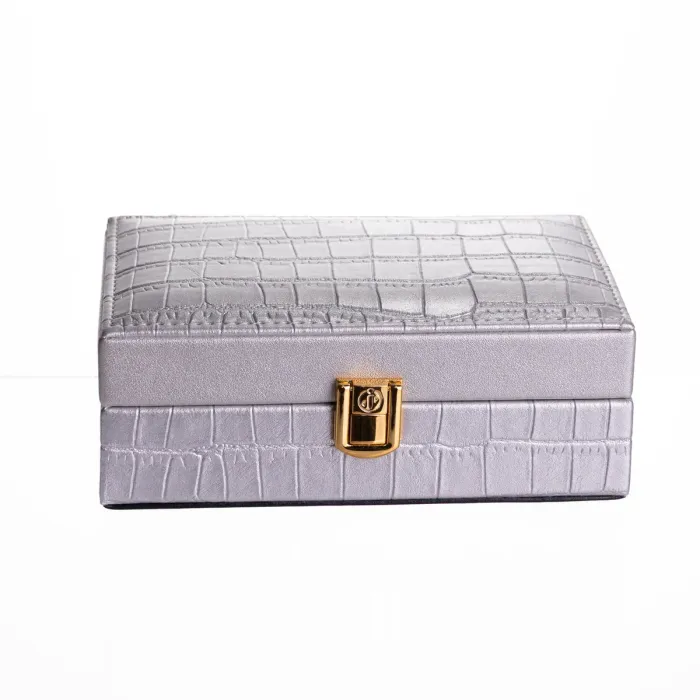 Скринька для прикрас з еко шкіри 3 відділення з дзеркалом 16×10×6 см Сірий HP-5-18G (HP-5-18G) - зображення 6