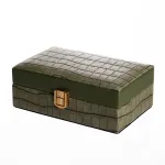 Скринька для прикрас з еко шкіри 3 відділення з дзеркалом 16×10×6 см Зелений HP-5-18GR (HP-5-18GR)