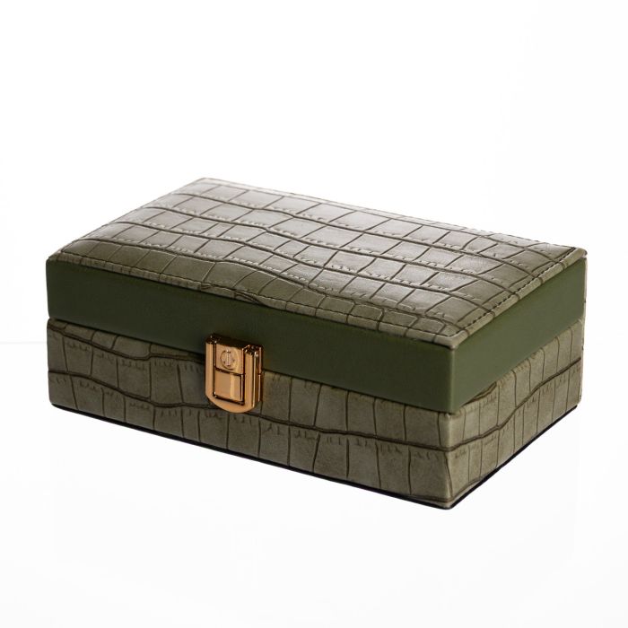 Скринька для прикрас з еко шкіри 3 відділення з дзеркалом 16×10×6 см Зелений HP-5-18GR (HP-5-18GR) - изображение 1