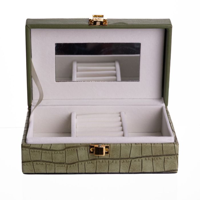 Скринька для прикрас з еко шкіри 3 відділення з дзеркалом 16×10×6 см Зелений HP-5-18GR (HP-5-18GR) - изображение 2