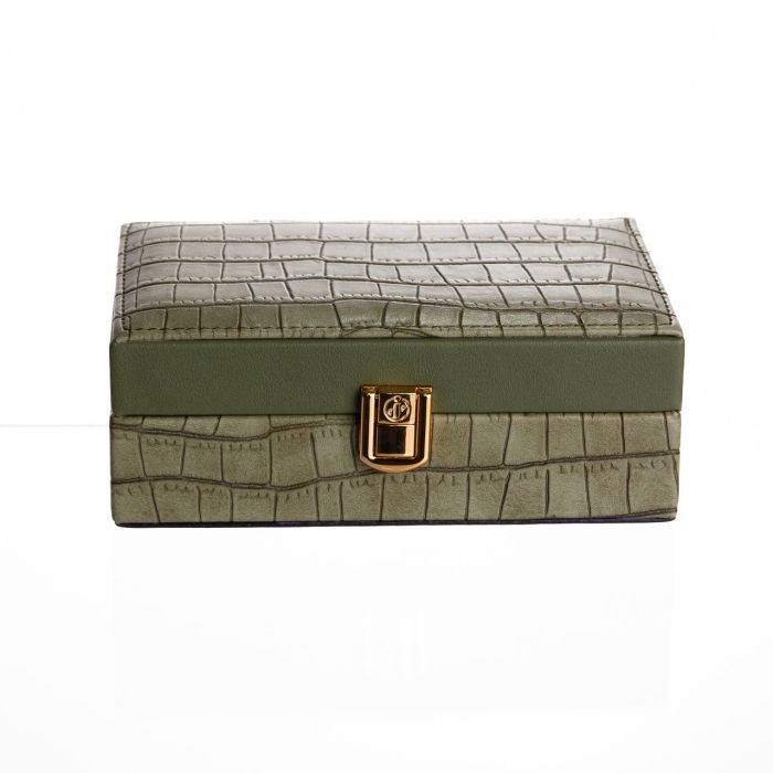 Скринька для прикрас з еко шкіри 3 відділення з дзеркалом 16×10×6 см Зелений HP-5-18GR (HP-5-18GR) - изображение 6