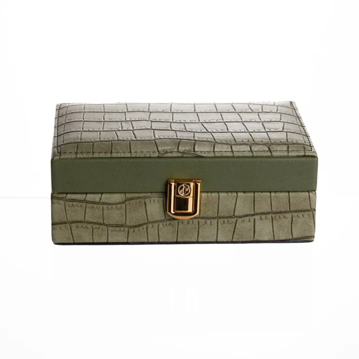 Скринька для прикрас з еко шкіри 3 відділення з дзеркалом 16×10×6 см Зелений HP-5-18GR (HP-5-18GR) - зображення 6