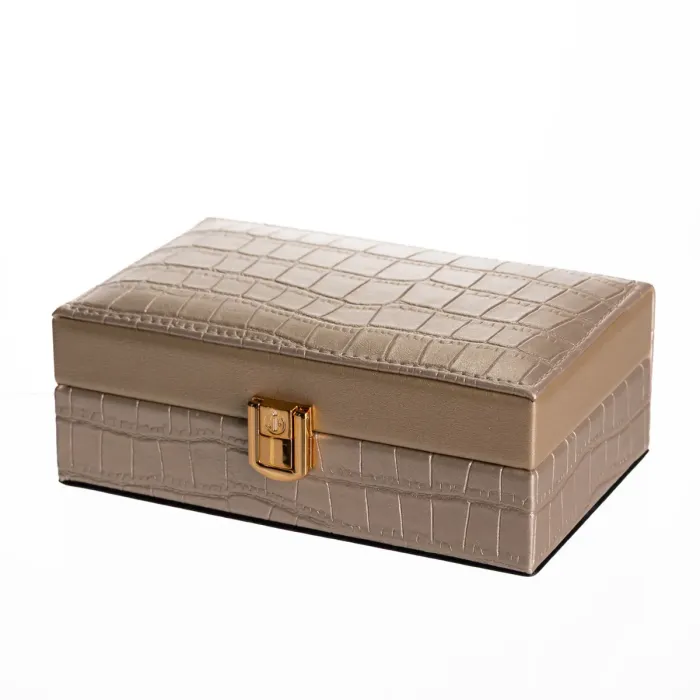 Скринька для прикрас з еко шкіри 3 відділення з дзеркалом 16×10×6 см Золотистий HP-5-18GOLD (HP-5-18GOLD) - изображение 1