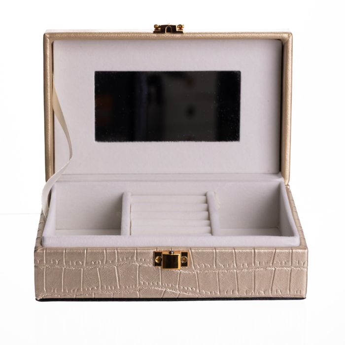 Скринька для прикрас з еко шкіри 3 відділення з дзеркалом 16×10×6 см Золотистий HP-5-18GOLD (HP-5-18GOLD) - изображение 3