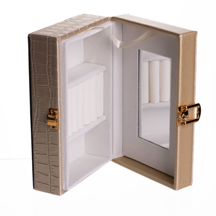 Скринька для прикрас з еко шкіри 3 відділення з дзеркалом 16×10×6 см Золотистий HP-5-18GOLD (HP-5-18GOLD) - изображение 4