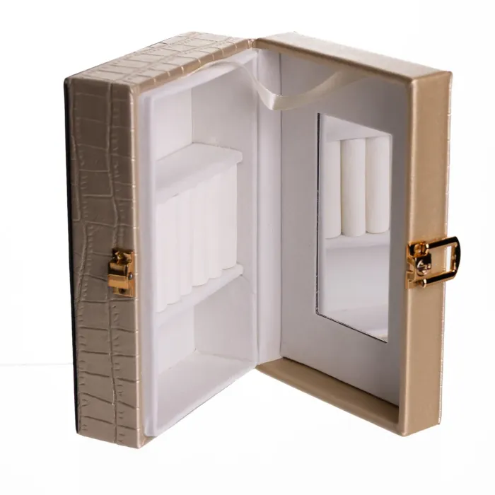 Скринька для прикрас з еко шкіри 3 відділення з дзеркалом 16×10×6 см Золотистий HP-5-18GOLD (HP-5-18GOLD) - изображение 4