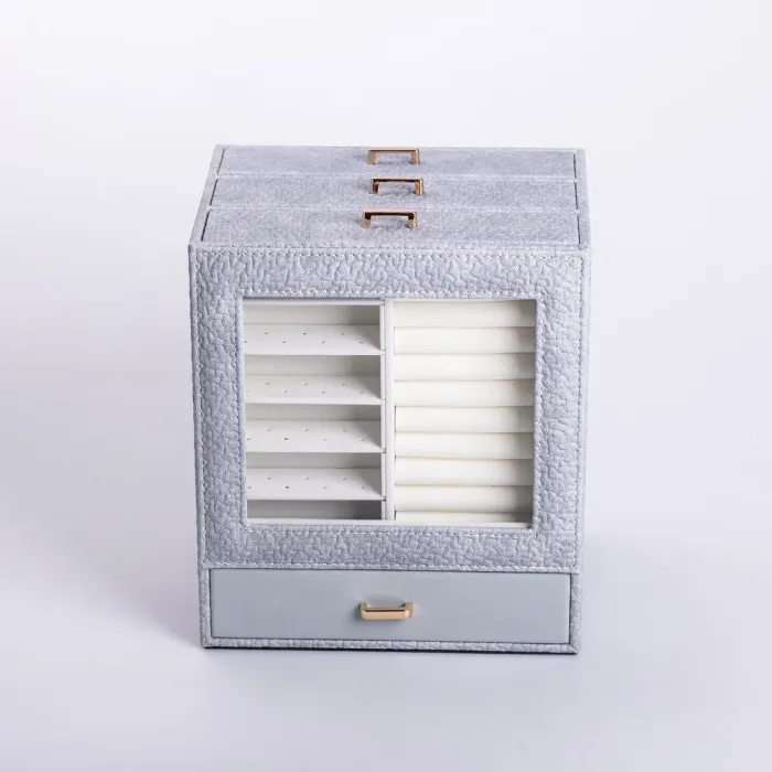 Скринька для прикрас з еко шкіри 3 яруси органайзер для ювелірних виробів (HP-5-16G) - изображение 1