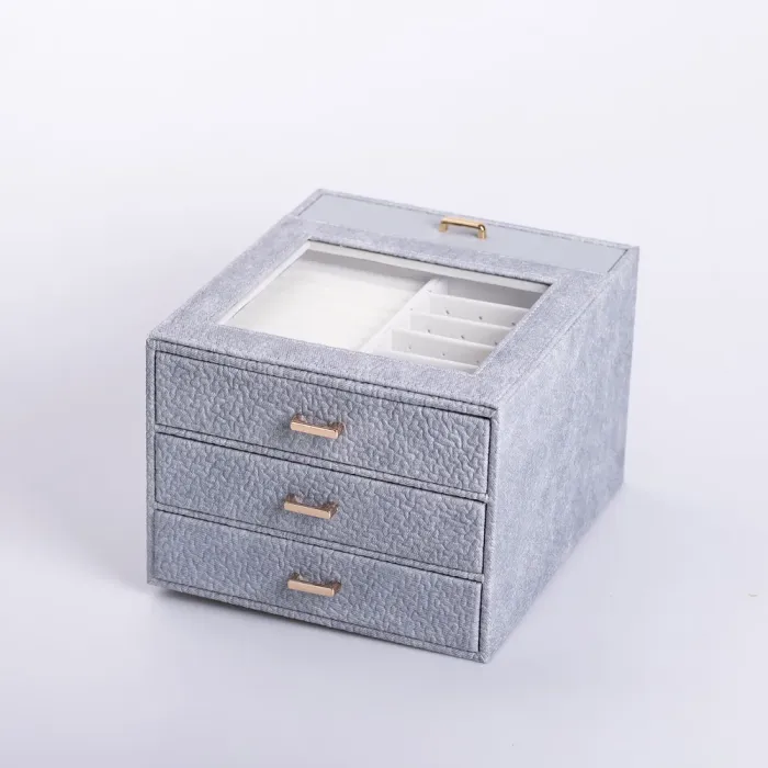 Скринька для прикрас з еко шкіри 3 яруси органайзер для ювелірних виробів (HP-5-16G) - изображение 2