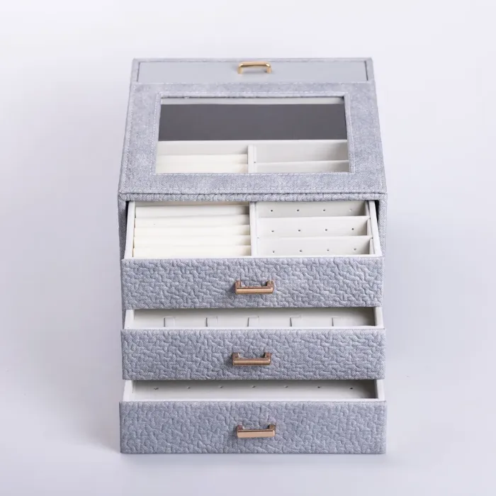 Скринька для прикрас з еко шкіри 3 яруси органайзер для ювелірних виробів (HP-5-16G) - изображение 3