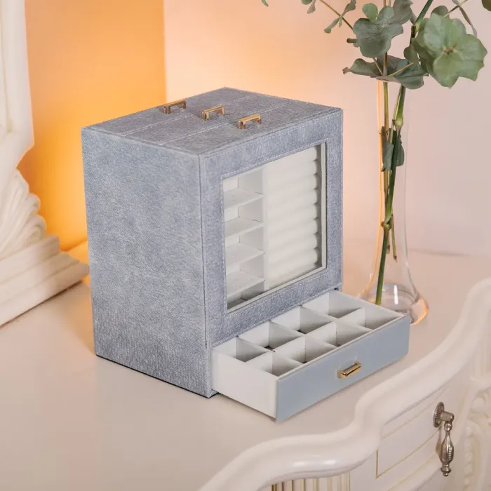 Скринька для прикрас з еко шкіри 3 яруси органайзер для ювелірних виробів (HP-5-16G) - изображение 8