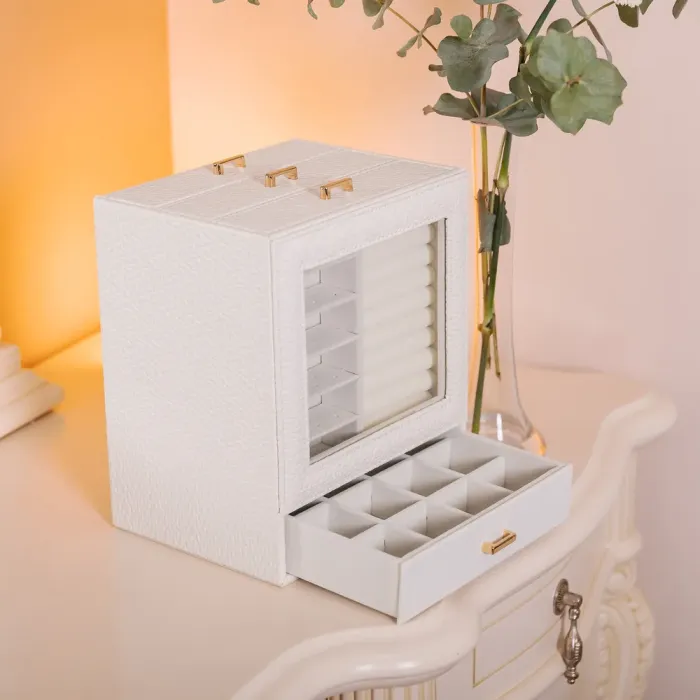 Скринька для прикрас з еко шкіри 3 яруси органайзер для ювелірних виробів (HP-5-16W) - зображення 9