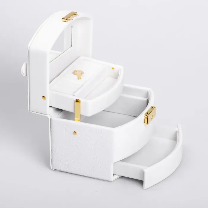 Скринька для прикрас з еко шкіри 3 яруси із замком органайзер для ювелірних виробів (HP-5-23W) - зображення 2