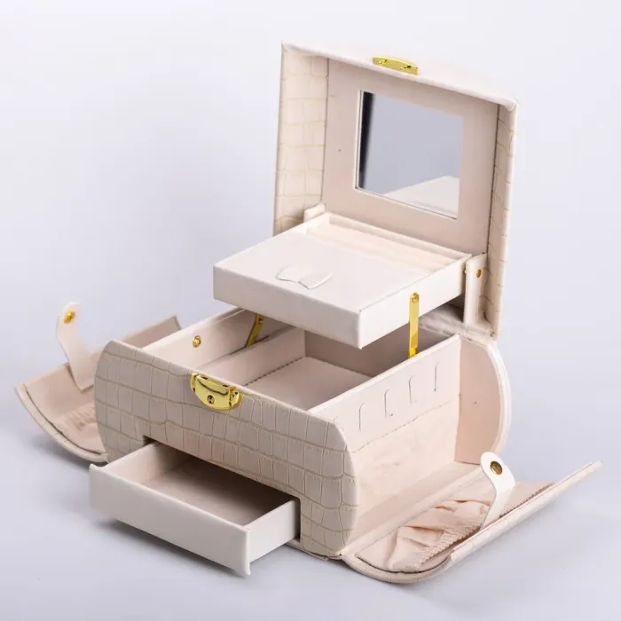 Скринька для прикрас з еко шкіри 3 яруси із замком органайзер для ювелірних виробів (HP-5-21BE) - изображение 2