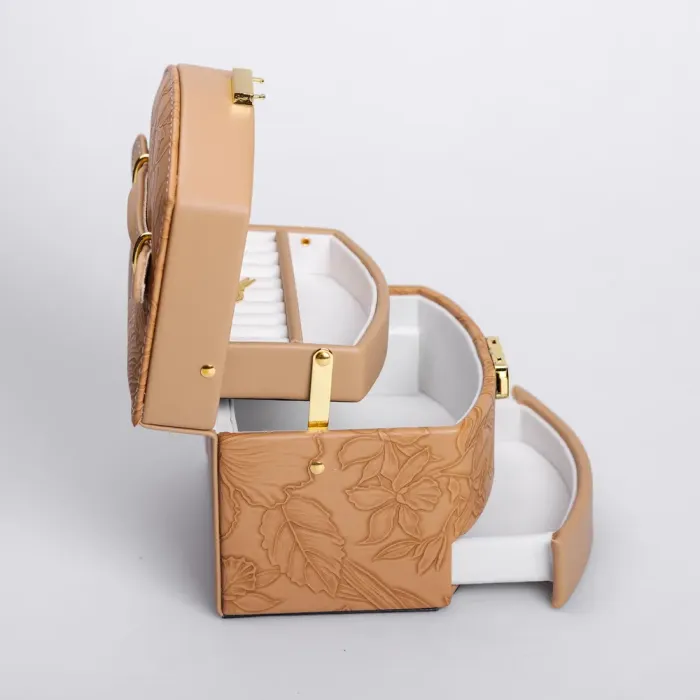 Скринька для прикрас з еко шкіри 3 яруси із замком органайзер для ювелірних виробів (HP-5-23BR) - зображення 3