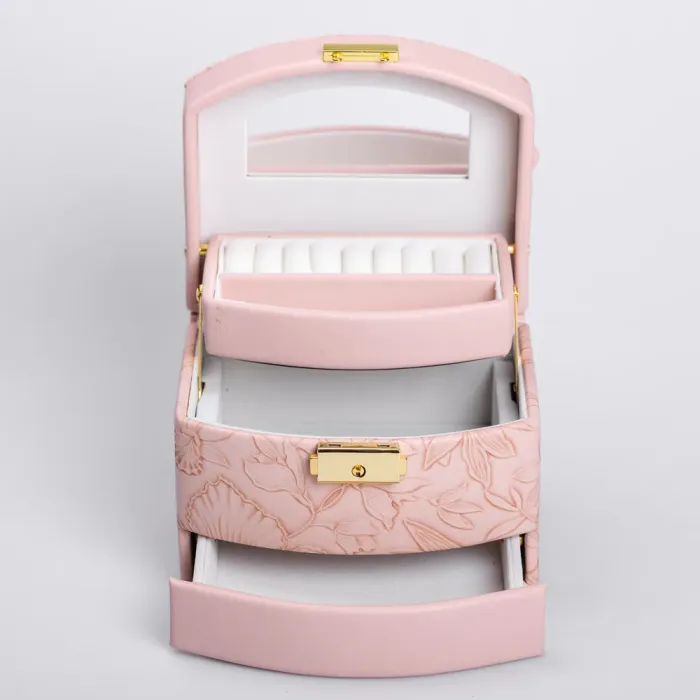 Скринька для прикрас з еко шкіри 3 яруси із замком органайзер для ювелірних виробів (HP-5-23P) - зображення 3