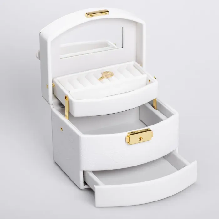 Скринька для прикрас з еко шкіри 3 яруси із замком органайзер для ювелірних виробів (HP-5-23W) - зображення 3