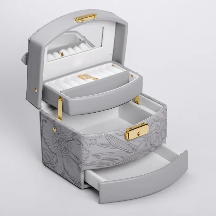 Скринька для прикрас з еко шкіри 3 яруси із замком органайзер для ювелірних виробів (HP-5-23G) - зображення 3