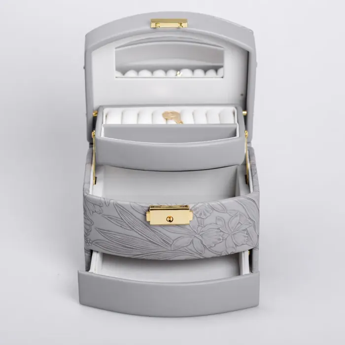 Скринька для прикрас з еко шкіри 3 яруси із замком органайзер для ювелірних виробів (HP-5-23G) - зображення 4