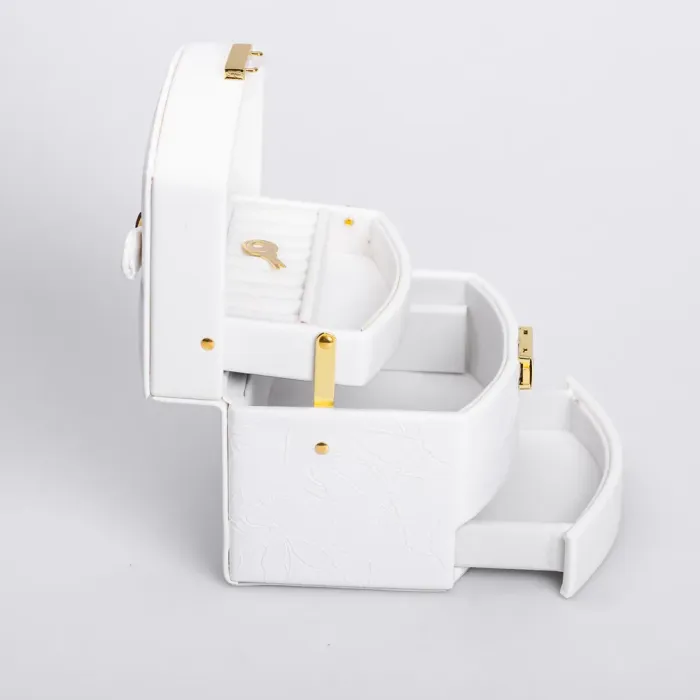 Скринька для прикрас з еко шкіри 3 яруси із замком органайзер для ювелірних виробів (HP-5-23W) - зображення 4