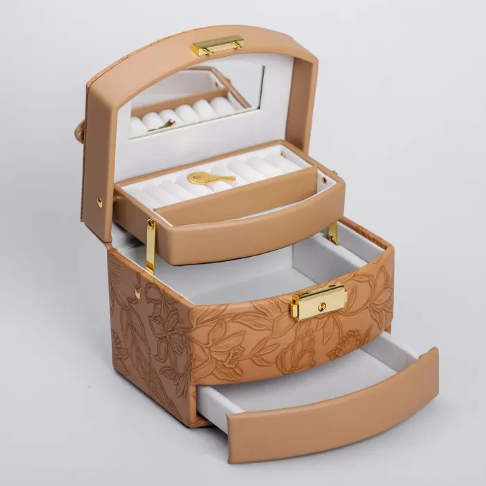 Скринька для прикрас з еко шкіри 3 яруси із замком органайзер для ювелірних виробів (HP-5-23BR) - зображення 4