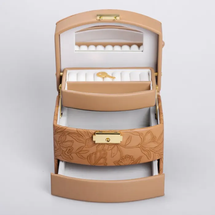 Скринька для прикрас з еко шкіри 3 яруси із замком органайзер для ювелірних виробів (HP-5-23BR) - зображення 5