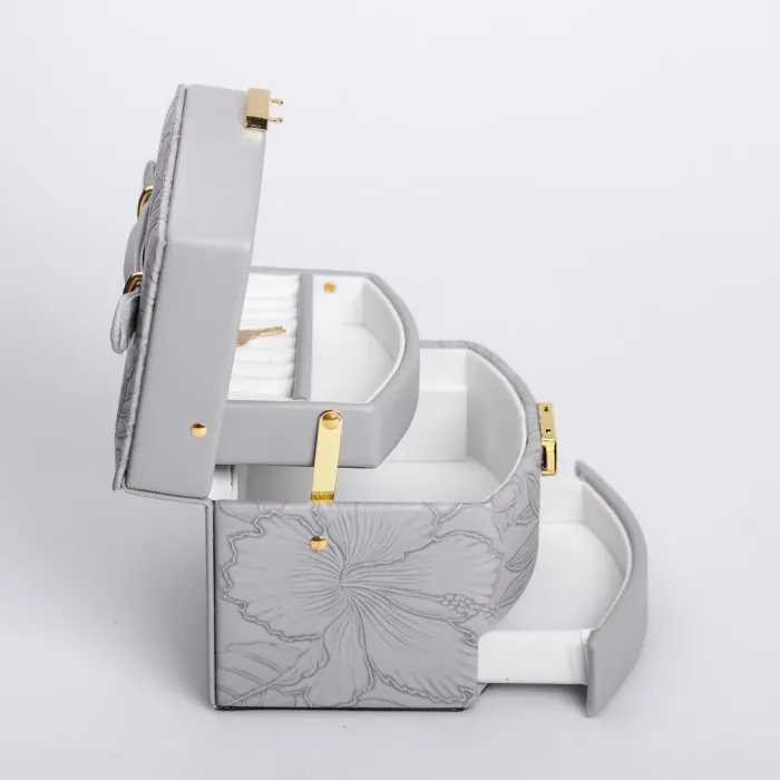 Скринька для прикрас з еко шкіри 3 яруси із замком органайзер для ювелірних виробів (HP-5-23G) - зображення 5