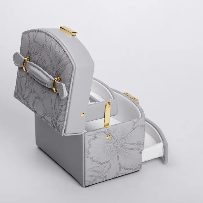 Скринька для прикрас з еко шкіри 3 яруси із замком органайзер для ювелірних виробів (HP-5-23G) - зображення 6