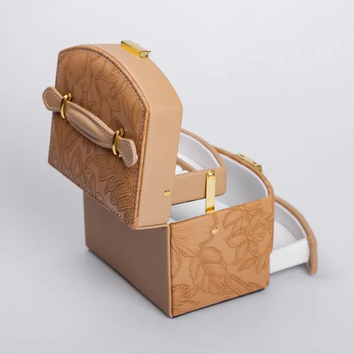 Скринька для прикрас з еко шкіри 3 яруси із замком органайзер для ювелірних виробів (HP-5-23BR) - зображення 6