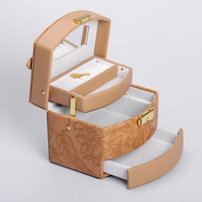 Скринька для прикрас з еко шкіри 3 яруси із замком органайзер для ювелірних виробів (HP-5-23BR) - зображення 7