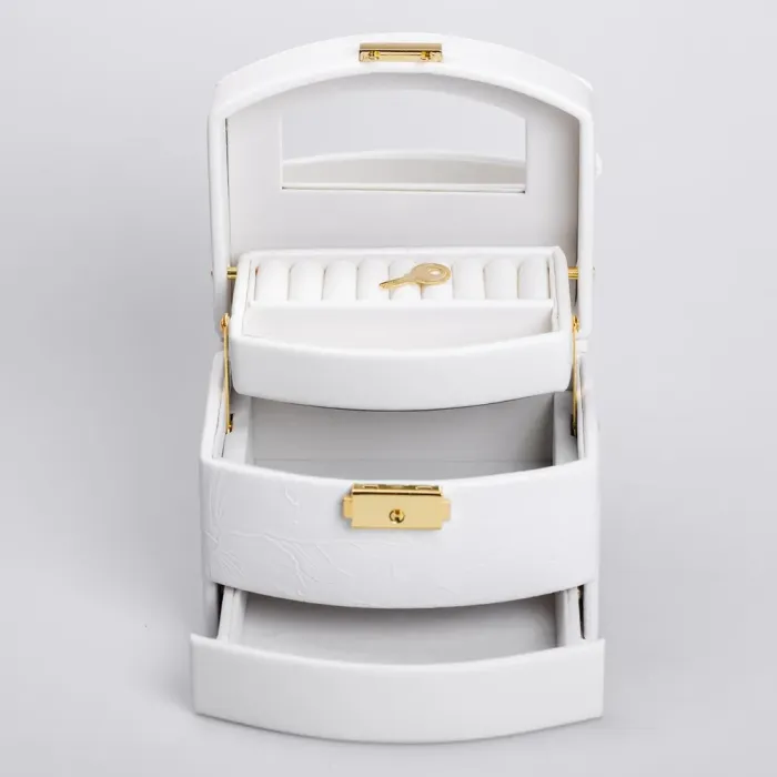 Скринька для прикрас з еко шкіри 3 яруси із замком органайзер для ювелірних виробів (HP-5-23W) - зображення 7