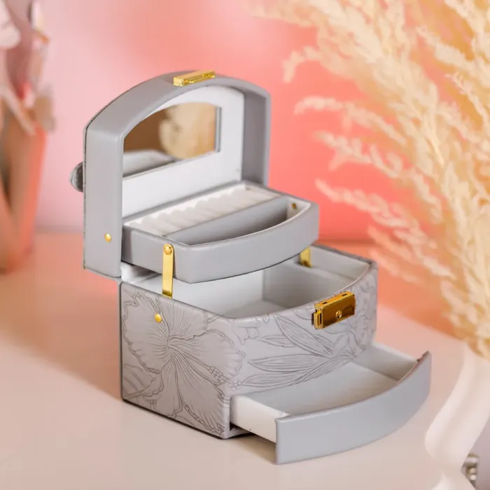 Скринька для прикрас з еко шкіри 3 яруси із замком органайзер для ювелірних виробів (HP-5-23G) - зображення 7