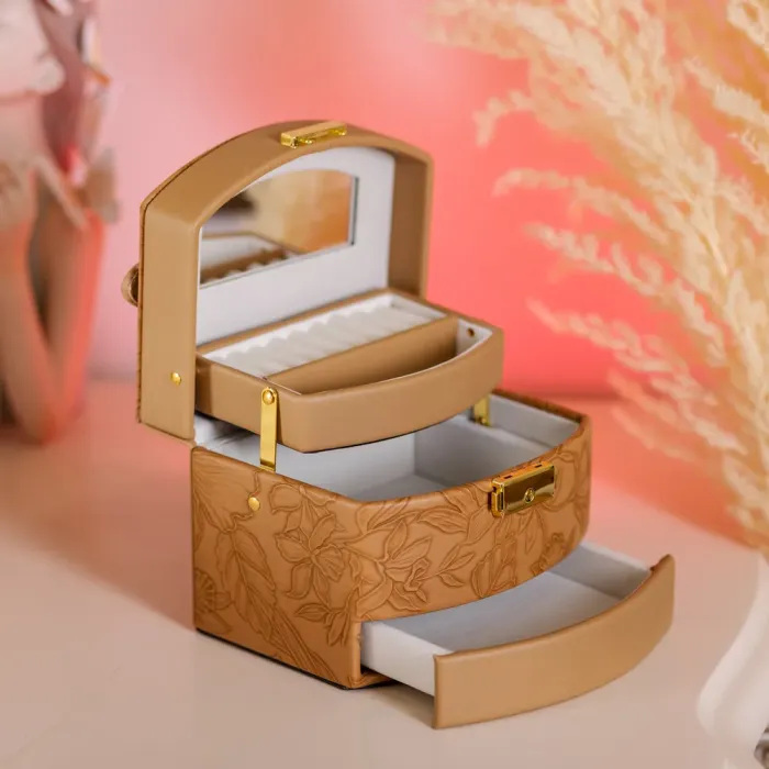 Скринька для прикрас з еко шкіри 3 яруси із замком органайзер для ювелірних виробів (HP-5-23BR) - зображення 8