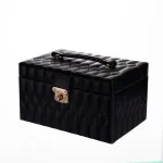 Скринька для прикрас з еко шкіри 3 яруси з дзеркалом органайзер для ювелірних виробів Чорний Yiwu HP-5-17B (HP-5-17B)