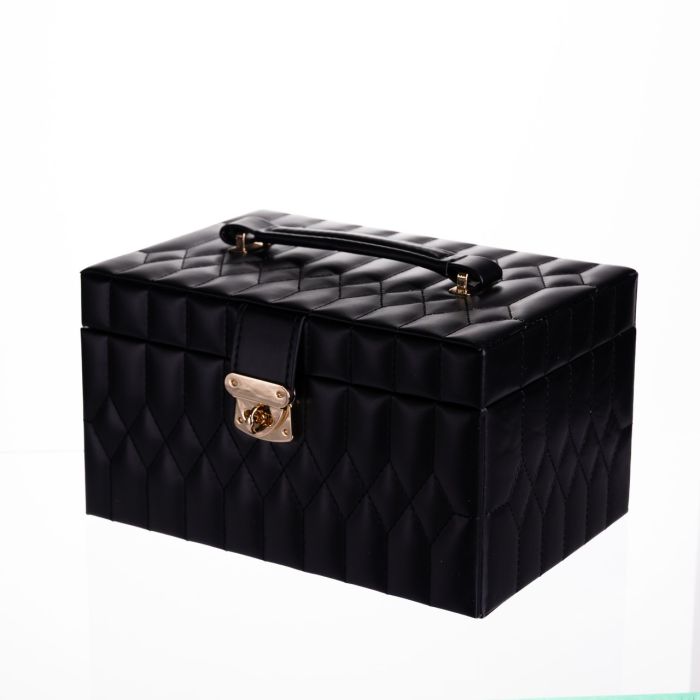 Скринька для прикрас з еко шкіри 3 яруси з дзеркалом органайзер для ювелірних виробів Чорний Yiwu HP-5-17B (HP-5-17B) - изображение 1