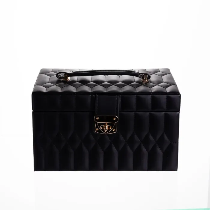 Скринька для прикрас з еко шкіри 3 яруси з дзеркалом органайзер для ювелірних виробів Чорний Yiwu HP-5-17B (HP-5-17B) - зображення 7