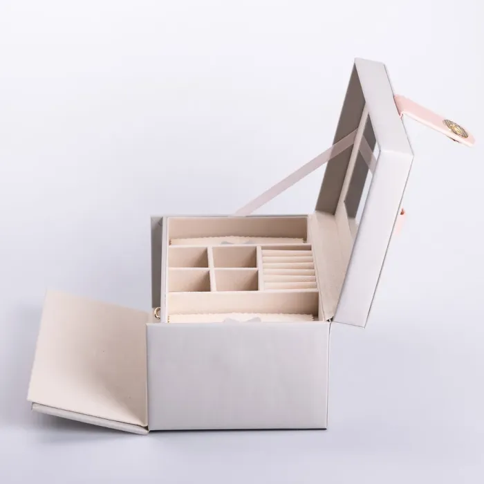 Скринька для прикрас з еко шкіри 3 яруси з дзеркалом органайзер для ювелірних виробів (HP-5-17G) - изображение 7