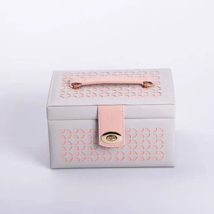 Скринька для прикрас з еко шкіри 3 яруси з дзеркалом органайзер для ювелірних виробів (HP-5-17G) - изображение 8