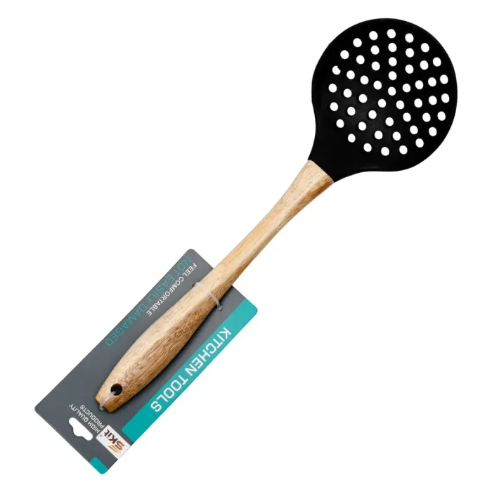 Шумівка для зняття піни силіконова з дерев'яною ручкою 33 (см) ложка шумівка кухонна HP-8-54 (HP-8-54) - изображение 4