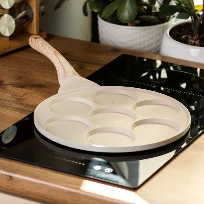 Сковорода с антипригарным покрытием 26 см для блинов, яиц и оладий 7-сегментная круглая бежевая (HP-39-582-W) - изображение 5