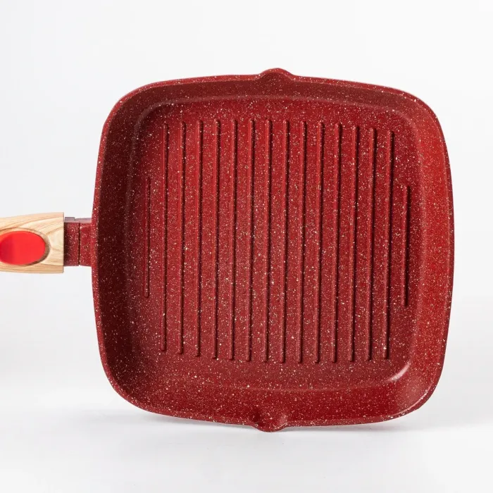 Сковорода-гриль квадратная MGC с крышкой 24 см с антипригарным покрытием и красной ручкой (HP-4-461R) - изображение 2