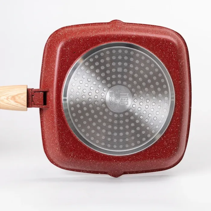 Сковорода-гриль квадратная MGC с крышкой 24 см с антипригарным покрытием и красной ручкой (HP-4-461R) - изображение 3