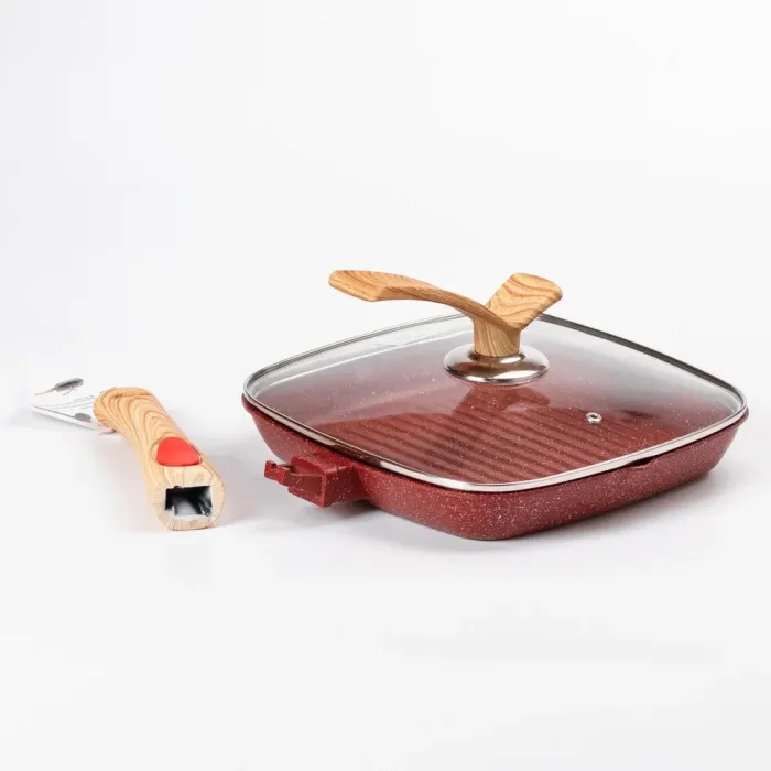 Сковорода-гриль квадратная MGC с крышкой 24 см с антипригарным покрытием и красной ручкой (HP-4-461R) - изображение 4