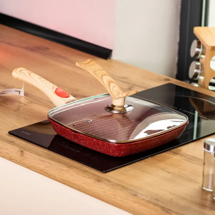 Сковорода-гриль квадратная MGC с крышкой 24 см с антипригарным покрытием и красной ручкой (HP-4-461R) - изображение 8