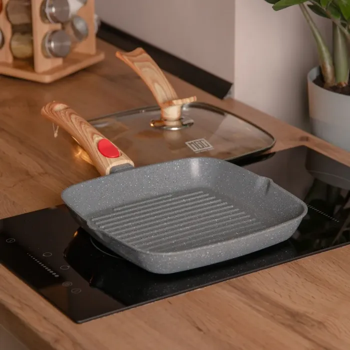 Сковорода-гриль квадратна MGC з кришкою 24 см з антипригарним покриттям та ручкою сіра (HP-4-461G) - зображення 7