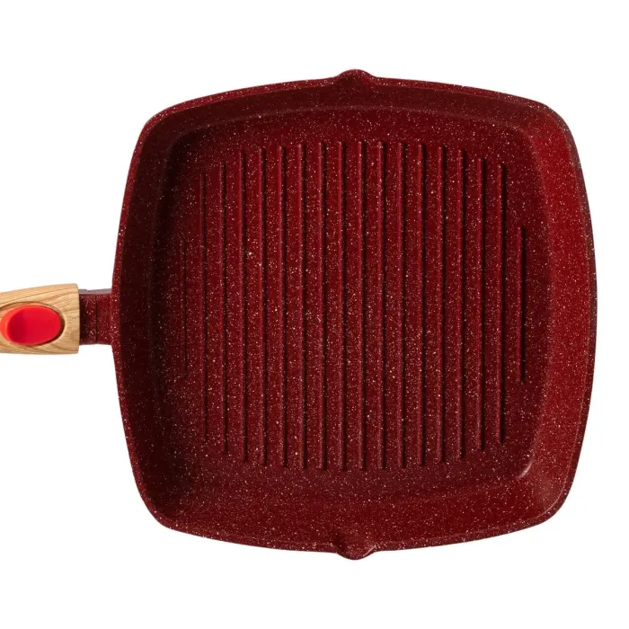 Сковорода-гриль квадратная MGC с крышкой 28 см с антипригарным покрытием и красной ручкой (HP-4-462R) - изображение 2