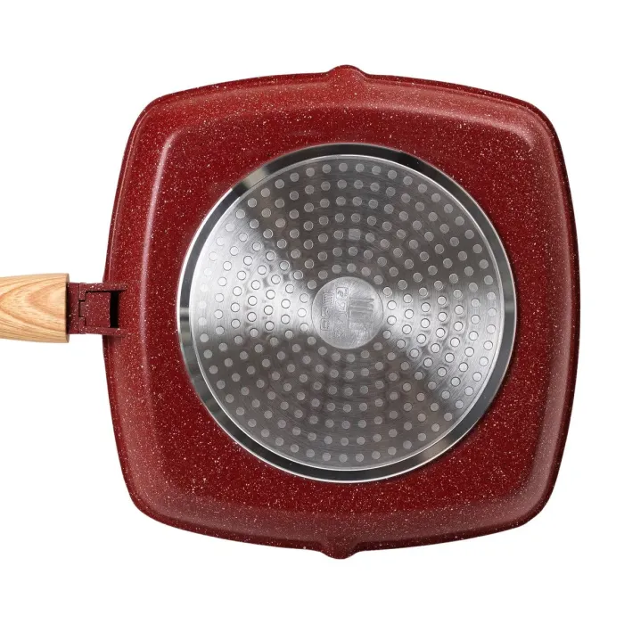 Сковорода-гриль квадратная MGC с крышкой 28 см с антипригарным покрытием и красной ручкой (HP-4-462R) - изображение 3