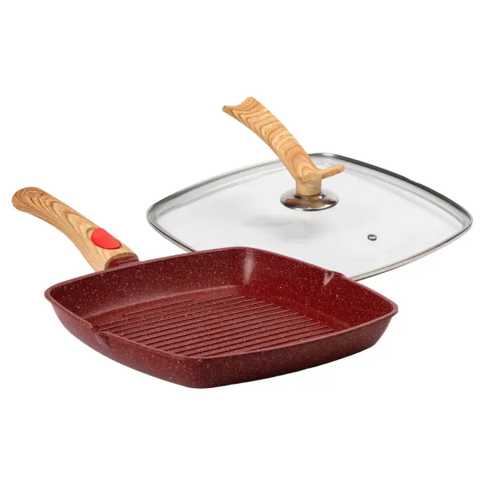 Сковорода-гриль квадратная MGC с крышкой 28 см с антипригарным покрытием и красной ручкой (HP-4-462R) - изображение 5