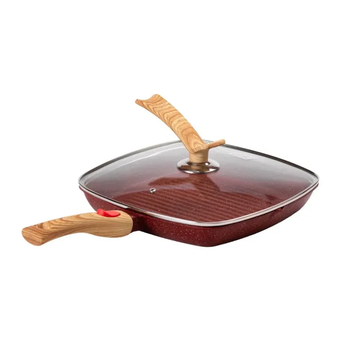 Сковорода-гриль квадратная MGC с крышкой 28 см с антипригарным покрытием и красной ручкой (HP-4-462R) - изображение 6