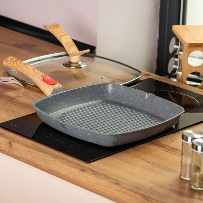 Сковорода-гриль квадратна MGC з кришкою 28 см з антипригарним покриттям та ручкою сіра (HP-4-462G) - зображення 8