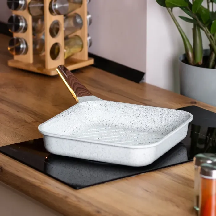 Сковорода-гриль квадратная MGC с крышкой 24 см и антипригарным покрытием 2.5 л белая (HP-4-438W) - изображение 6